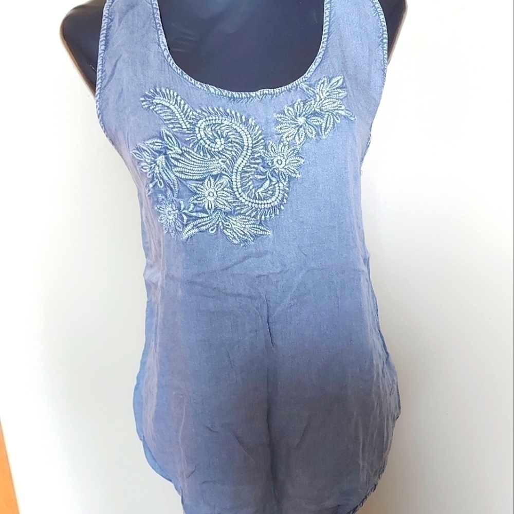 Boho Embroidered Tank Top Solitaire Floral Detail Sz Medium Cottagecore